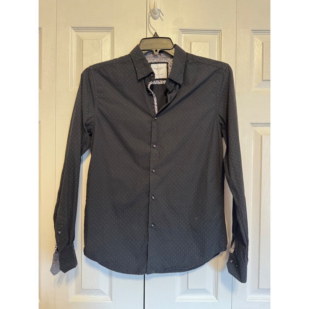 Denim & Flower Ricky Singh Mens Small Navy Micro Dot Button Down Shirt Cotton